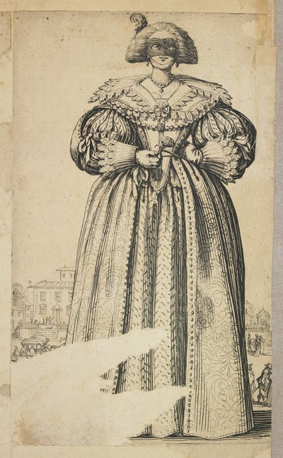 Maskierte Adlige Frau, aus La Noblesse de Lorraine, ca. 1620-23 von Jacques Callot